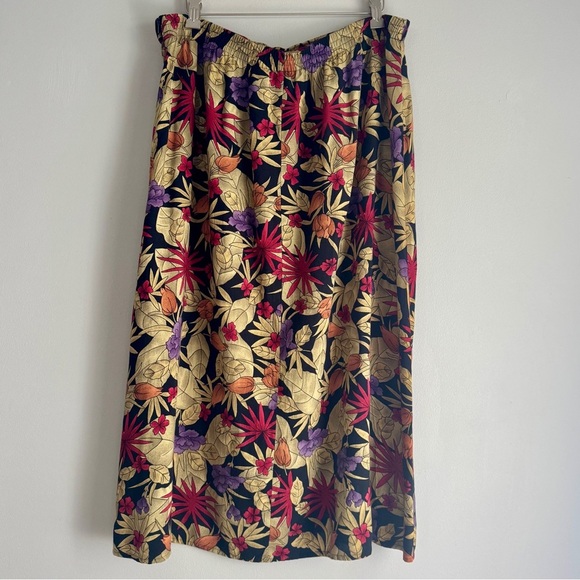 Vintage 90s Sag Harbor Petite Two Piece Floral Short Sleeve Button Midi Skirt - Picture 9 of 13